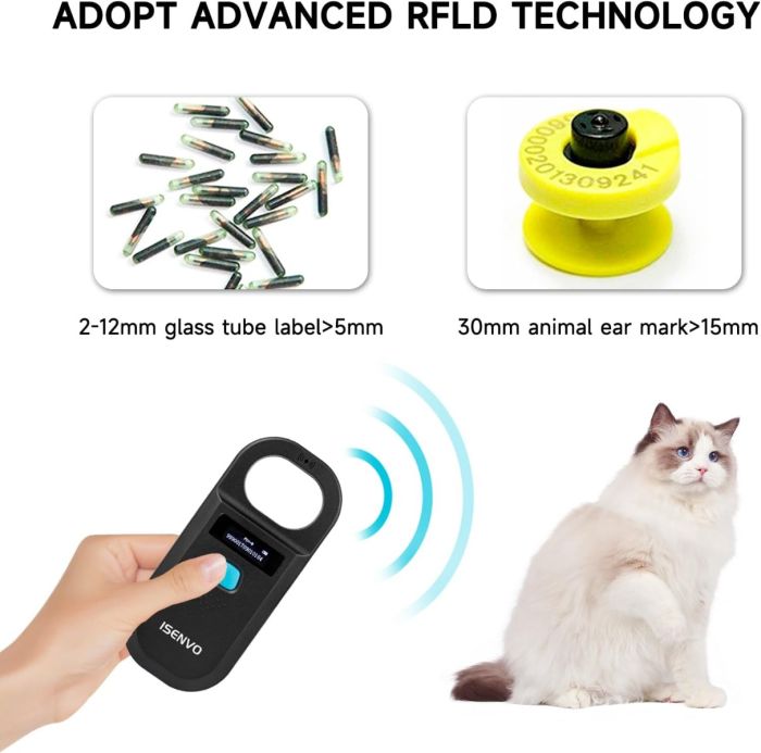 ISENVO Pet Microchip Scanner Rechargeable RFID EMID Micro Chip Reader  Scanner 125kHz 15 Digits Pet Chip ID Scanner for