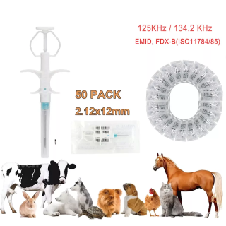 50 Packs, 2.12x12mm ISENVO Pet Microchips 134.2khz Registration Animal Implant Chip FDX-B Pet ID Microchip for Pet Dog Cat Cow Pig Rabbit Pigeon Fish