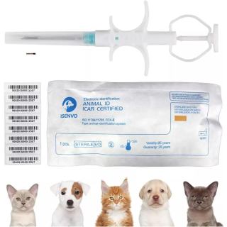 100 Packs 1.4x8mm, ISENVO Pet Microchips 134.2khz Registration Animal Implant Chip FDX-B Pet ID Microchip for Pet Dog Cat Cow Pig Rabbit Pigeon Fish- Free Lifetime Registration